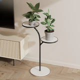 U-Shaped Round Tray 2 Tiers Floor Plant Stand Black Image - 15