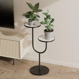 U-Shaped Round Tray 2 Tiers Floor Plant Stand Black Image - 9