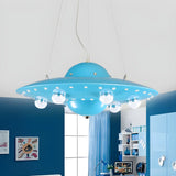 UFO Metal Kids Bedroom Blue Small LED Kids Chandelier Image - 1