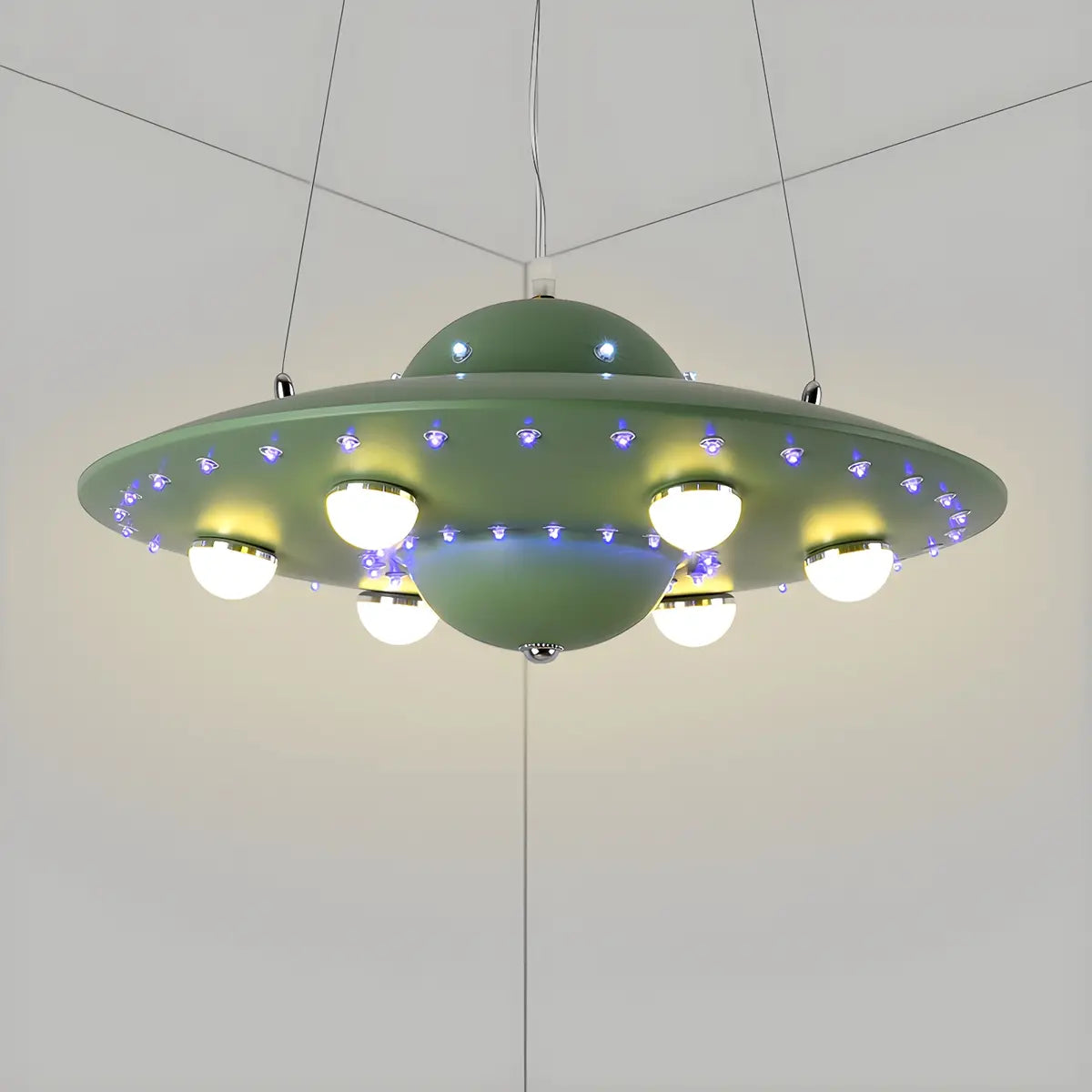 UFO Metal Kids Bedroom Blue Small LED Kids Chandelier Image - 14