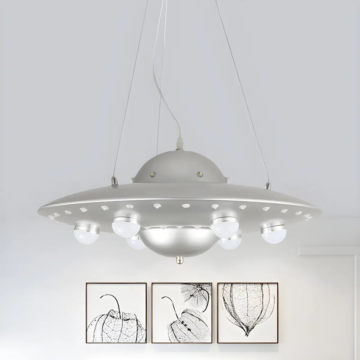 UFO Metal Kids Bedroom Blue Small LED Kids Chandelier Image - 5