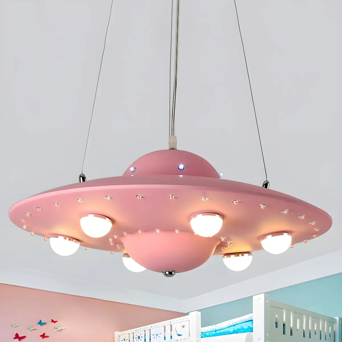 UFO Metal Kids Bedroom Blue Small LED Kids Chandelier Image - 8