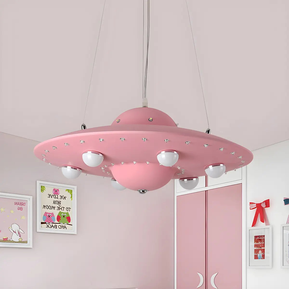 UFO Metal Kids Bedroom Blue Small LED Kids Chandelier Image - 9