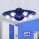 UFO Metal Kids Room Dark Blue LED Small Chandelier Image - 1