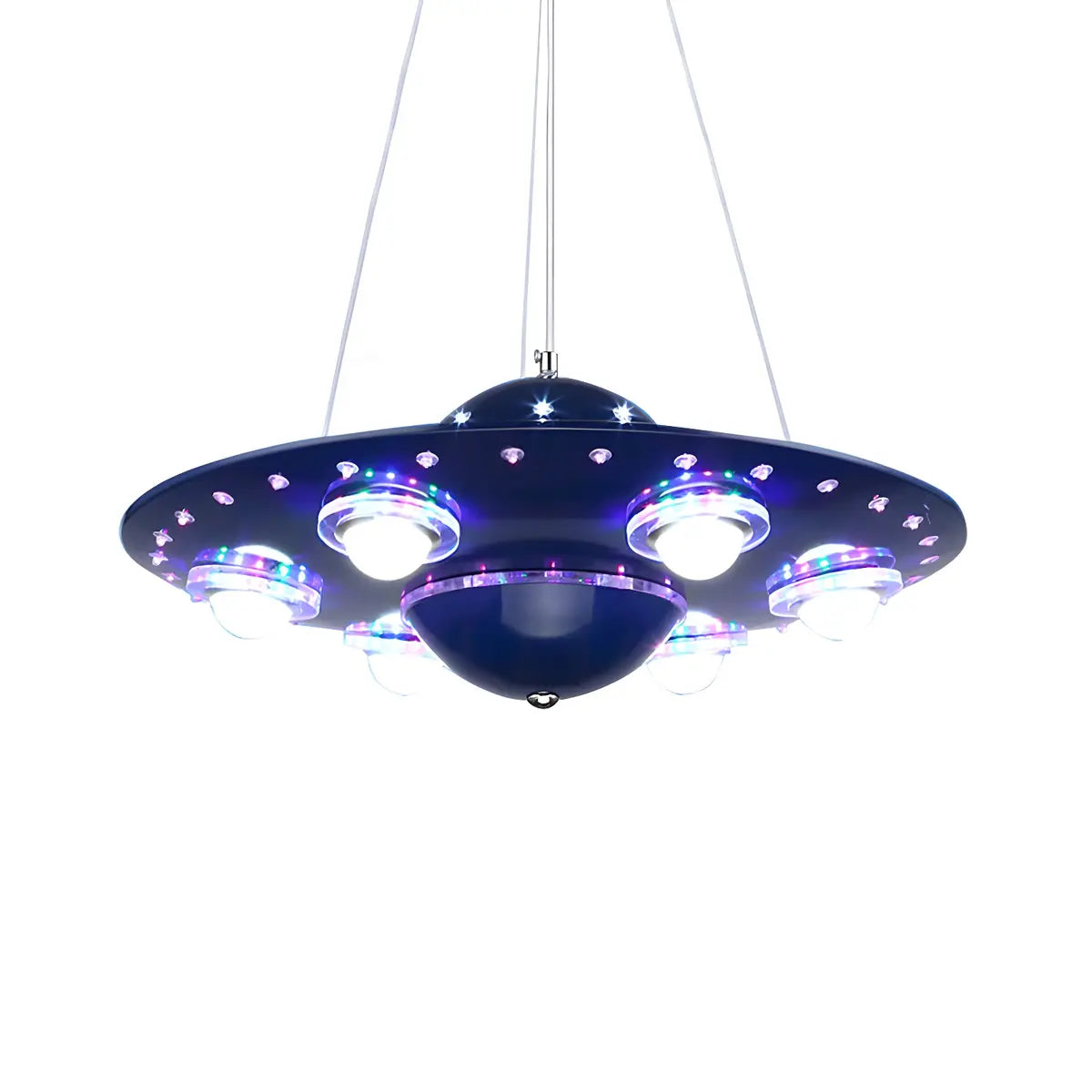 UFO Metal Kids Room Dark Blue LED Small Chandelier Image - 3