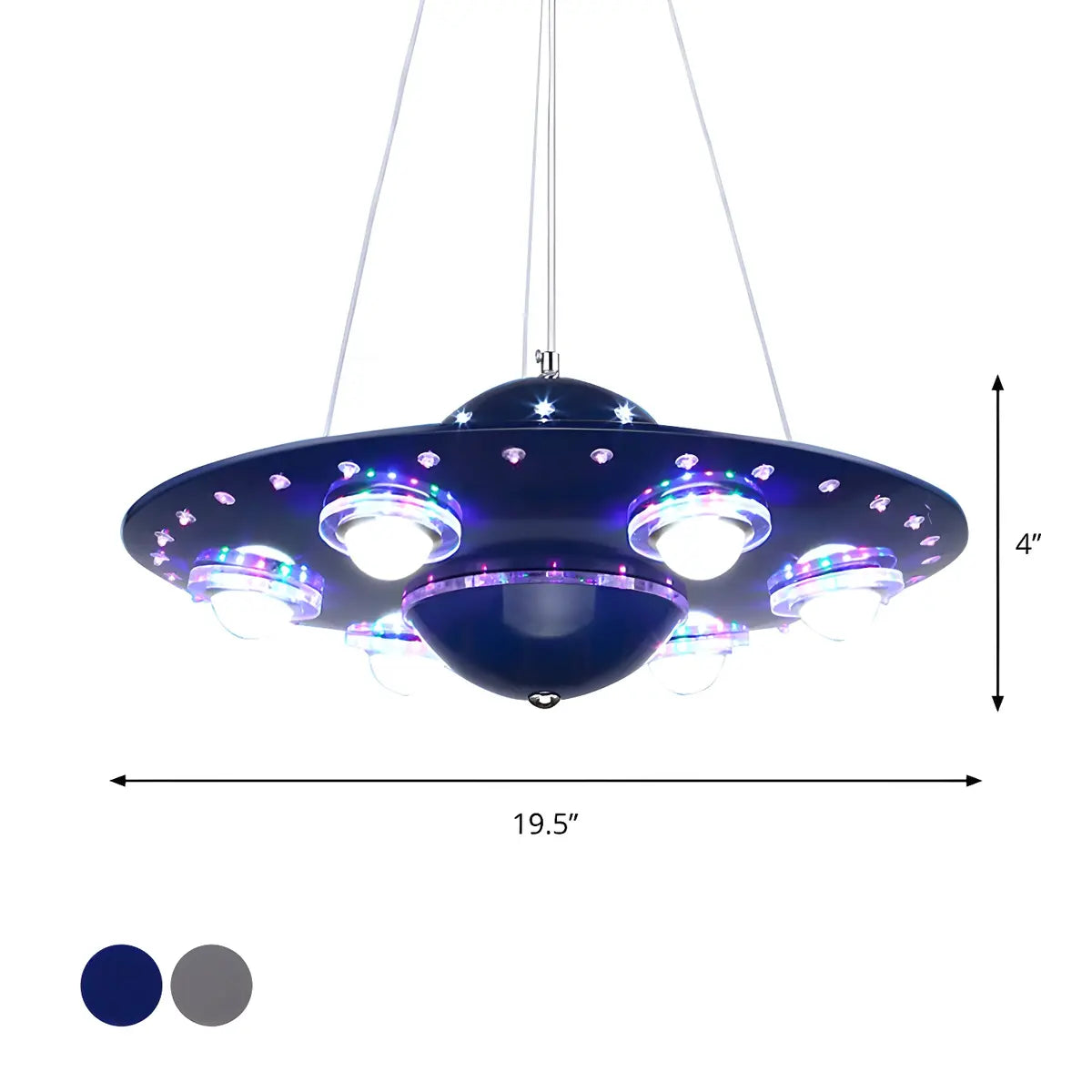 UFO Metal Kids Room Dark Blue LED Small Chandelier 