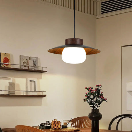 Ultra Modern UFO Wood Resin Pendant Light Adjustable Cord Image - 1