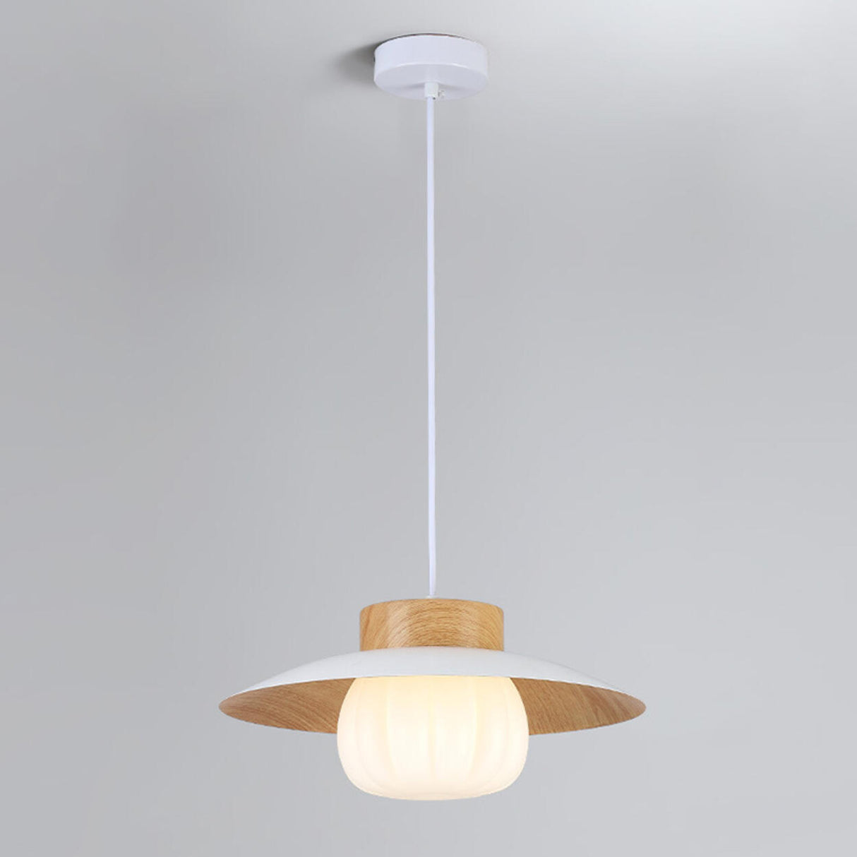 Ultra Modern UFO Wood Resin Pendant Light Adjustable Cord Image - 2