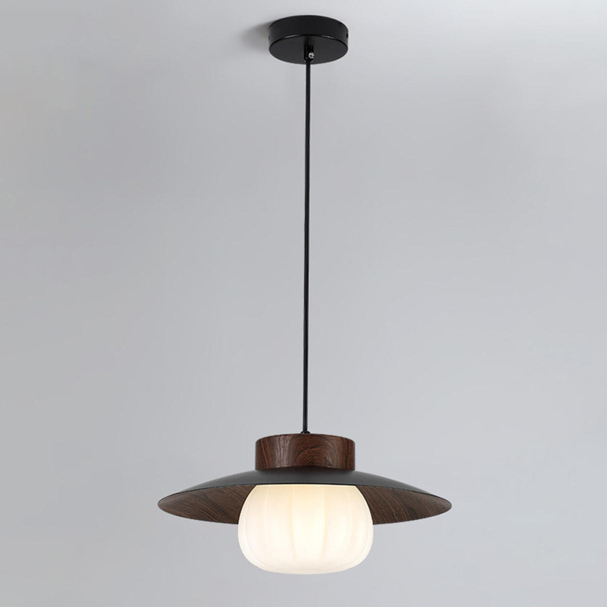 Ultra Modern UFO Wood Resin Pendant Light Adjustable Cord Image - 3