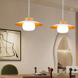 Ultra Modern UFO Wood Resin Pendant Light Adjustable Cord Image - 6