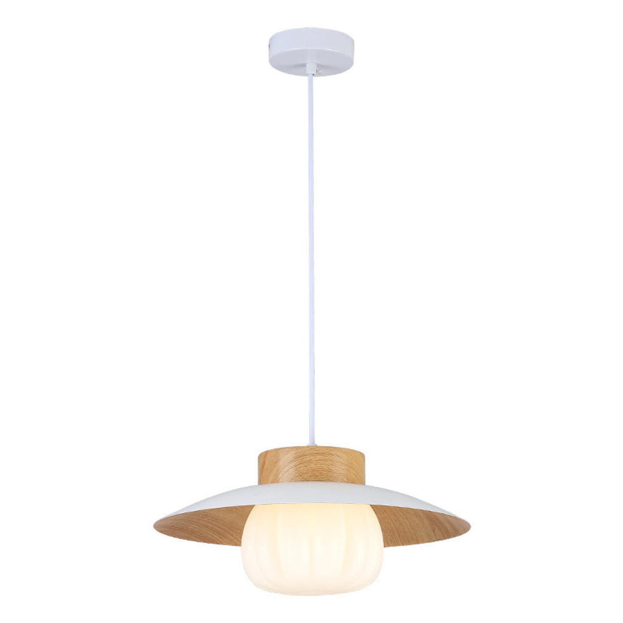 Ultra Modern UFO Wood Resin Pendant Light Adjustable Cord Image - 7