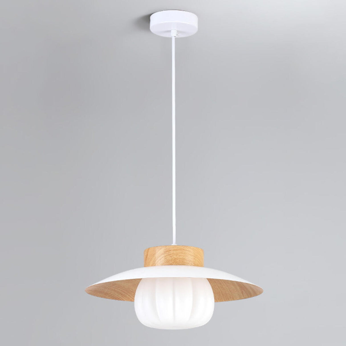 Ultra Modern UFO Wood Resin Pendant Light Adjustable Cord Image - 8