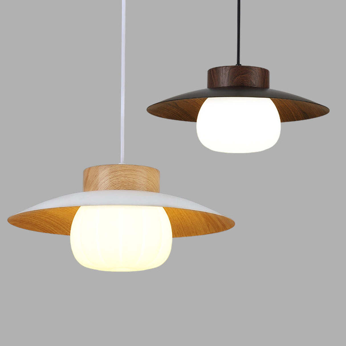 Ultra Modern UFO Wood Resin Pendant Light Adjustable Cord Image - 9