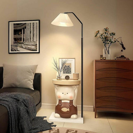 Umbrella Shade Playful Animal Side Table Floor Lamp Image - 1