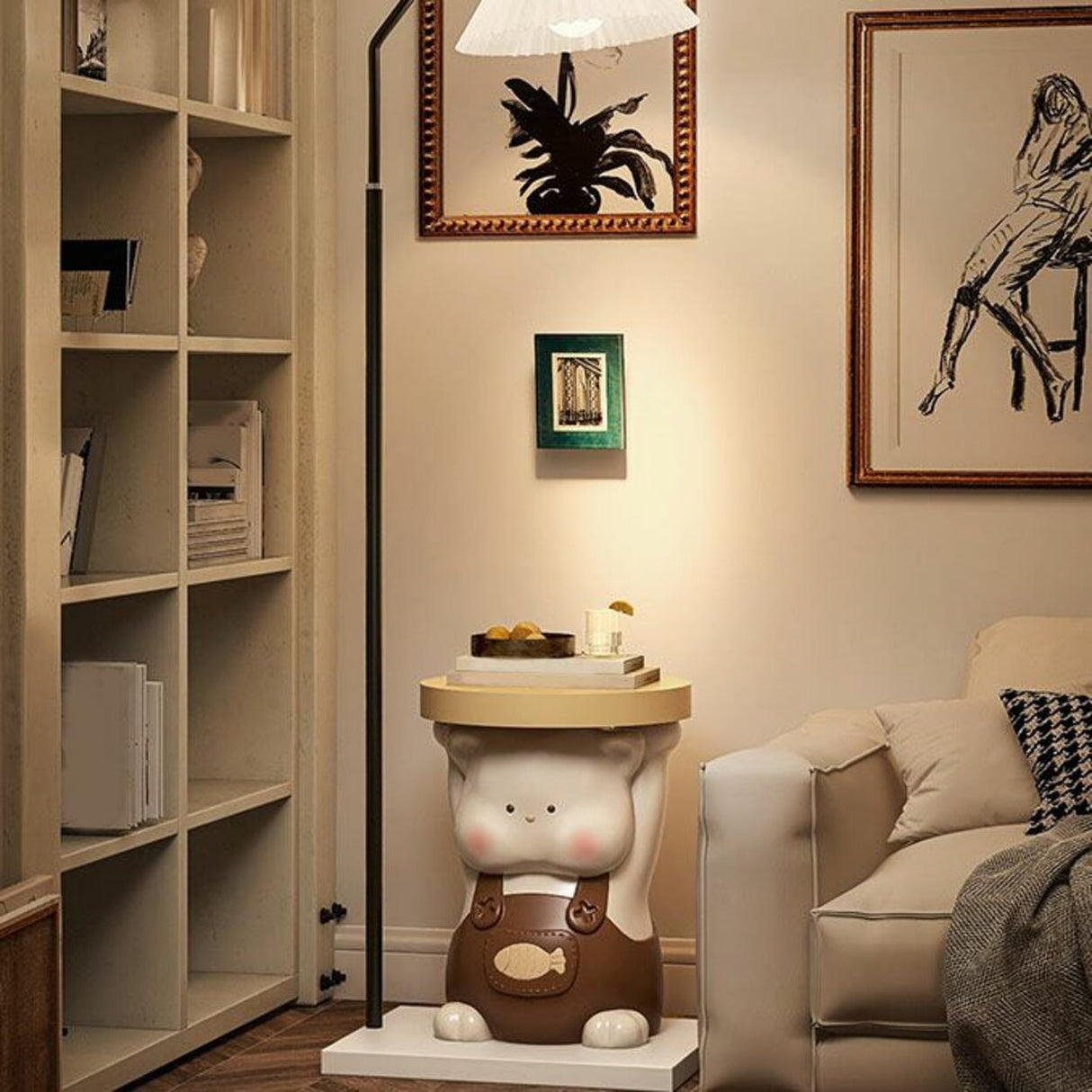 Umbrella Shade Playful Animal Side Table Floor Lamp Image - 8