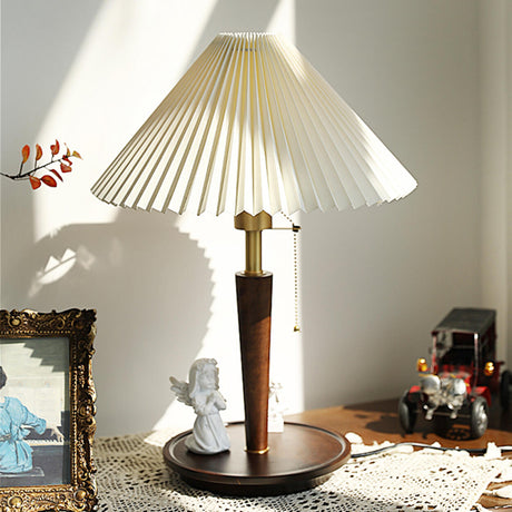 Umbrella Shape Wooden Table Lamp with Pull Chain Switch Image - 1