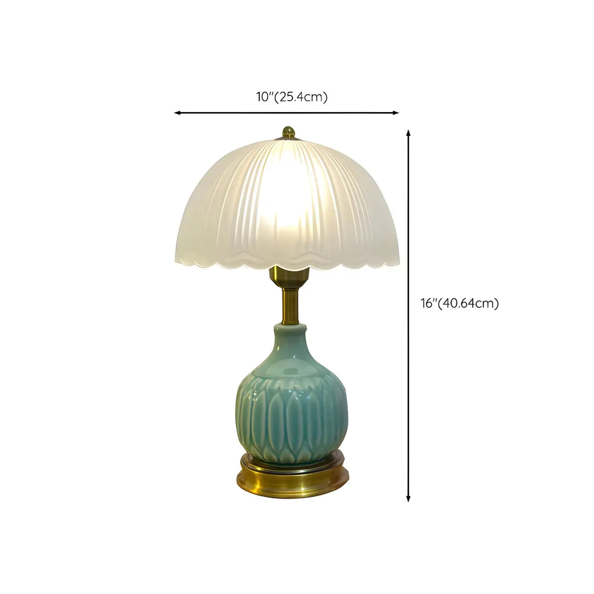 Umbrella-Shaped Dome Glass Shade Ceramic Table Lamp 