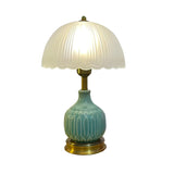 Umbrella-Shaped Dome Glass Shade Ceramic Table Lamp Image - 5