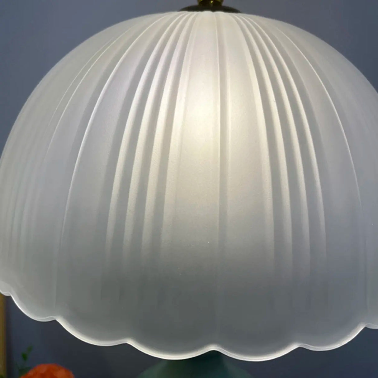 Umbrella-Shaped Dome Glass Shade Ceramic Table Lamp Image - 7