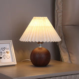 Umbrella-Shaped Wooden Ball Base Bedside Table Lamp Image - 1