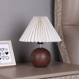 Umbrella-Shaped Wooden Ball Base Bedside Table Lamp Image - 2