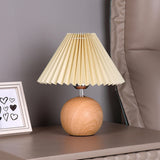 Umbrella-Shaped Wooden Ball Base Bedside Table Lamp Image - 3