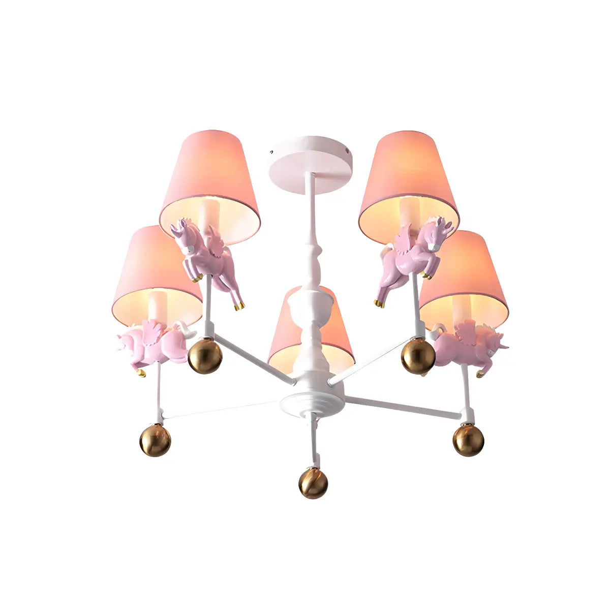 Unicorn Fabric Resin Kids Room Pink 5-Light Chandelier Image - 3