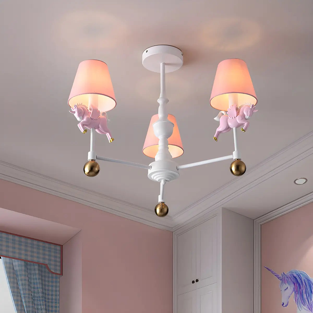 Unicorn Fabric Resin Kids Room Pink 5-Light Chandelier Image - 5