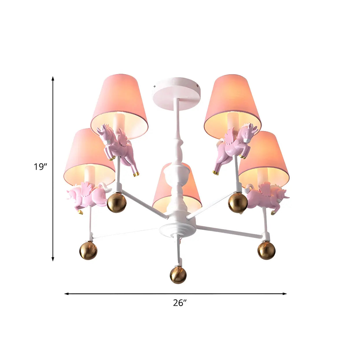 Unicorn Fabric Resin Kids Room Pink 5-Light Chandelier Image - 9