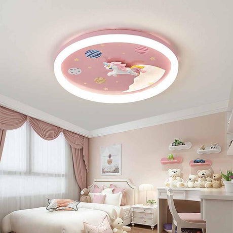 Unicorn Pink LED Flush Mount Ceiling Light Kids Room Image - 2