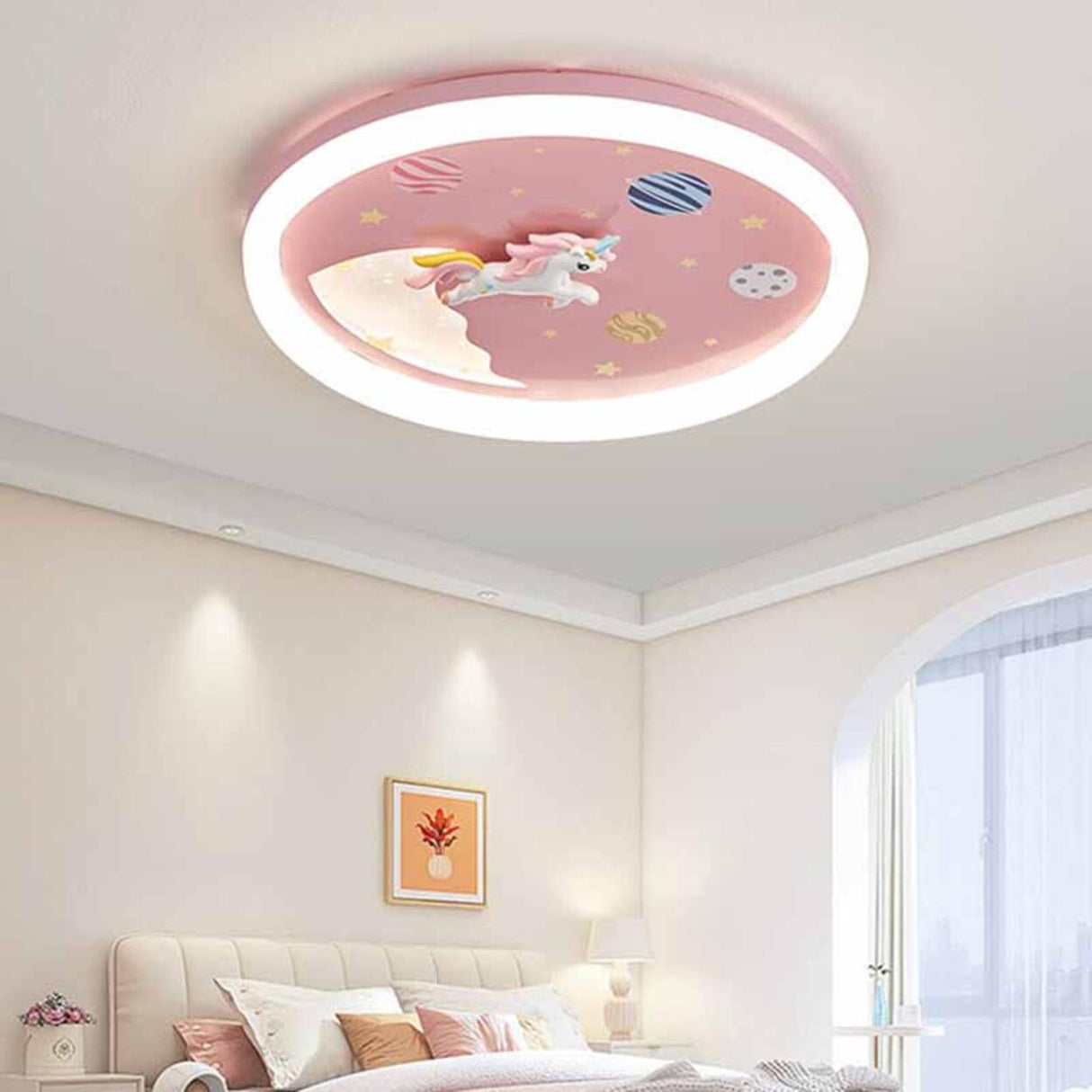 Unicorn Pink LED Flush Mount Ceiling Light Kids Room Image - 4