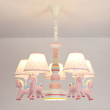 Unicorn Resin Fabric Kids Room Pink 5-Light Chandelier Image - 1