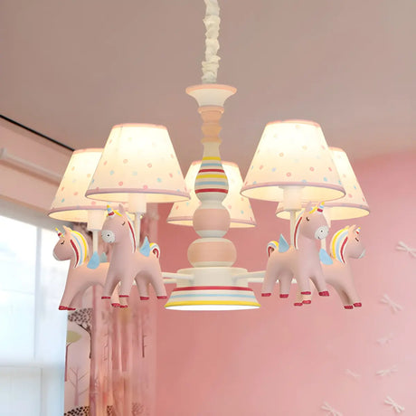 Unicorn Resin Fabric Kids Room Pink 5-Light Chandelier Image - 2