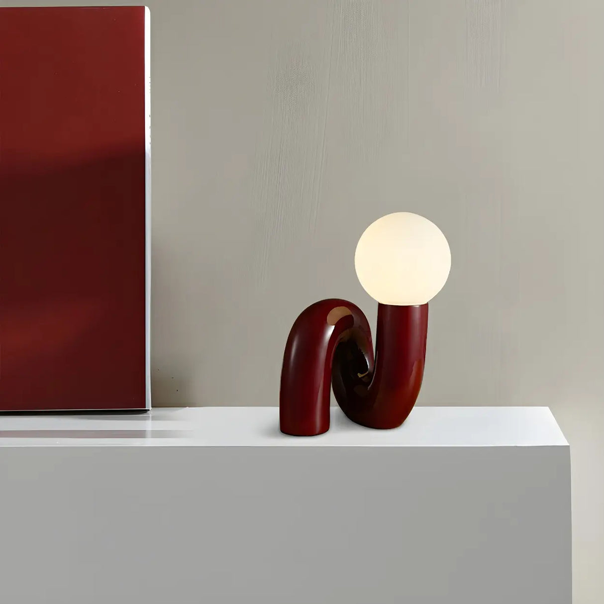 Unique Artistic Red Resin Globe Shade Table Lamp Image - 3