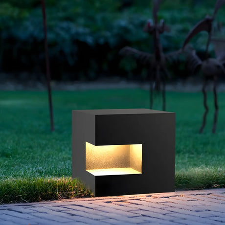 Unique Black Cube Metal Outdoor Garden Table Lamp Image - 1