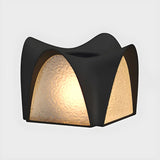 Unique Black Geometric Curved Metal Outdoor Table Lamp Image - 6