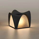 Unique Black Geometric Curved Metal Outdoor Table Lamp Image - 7