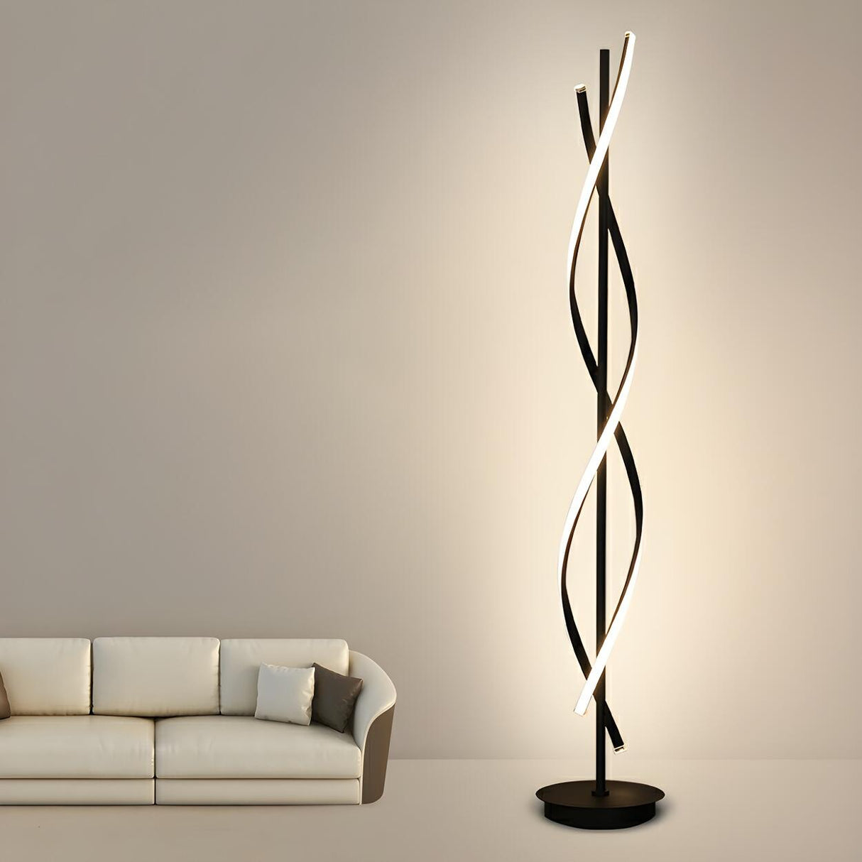 Unique Black Twisted LED Modern Metal Floor Lamp Image - 10