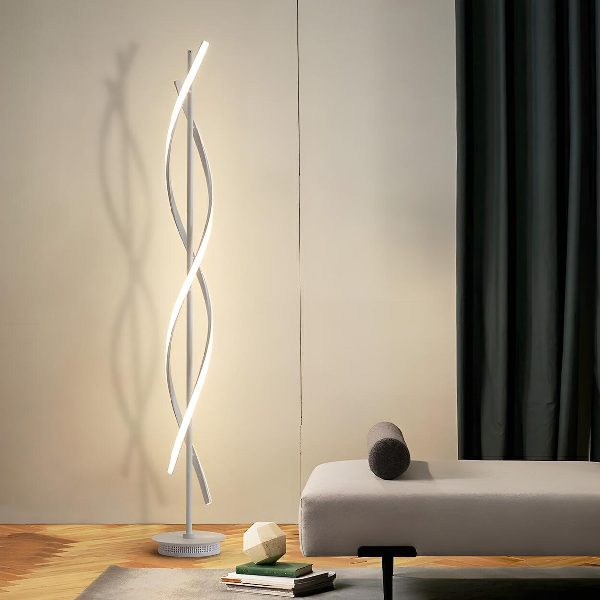 Unique Black Twisted LED Modern Metal Floor Lamp Image - 2