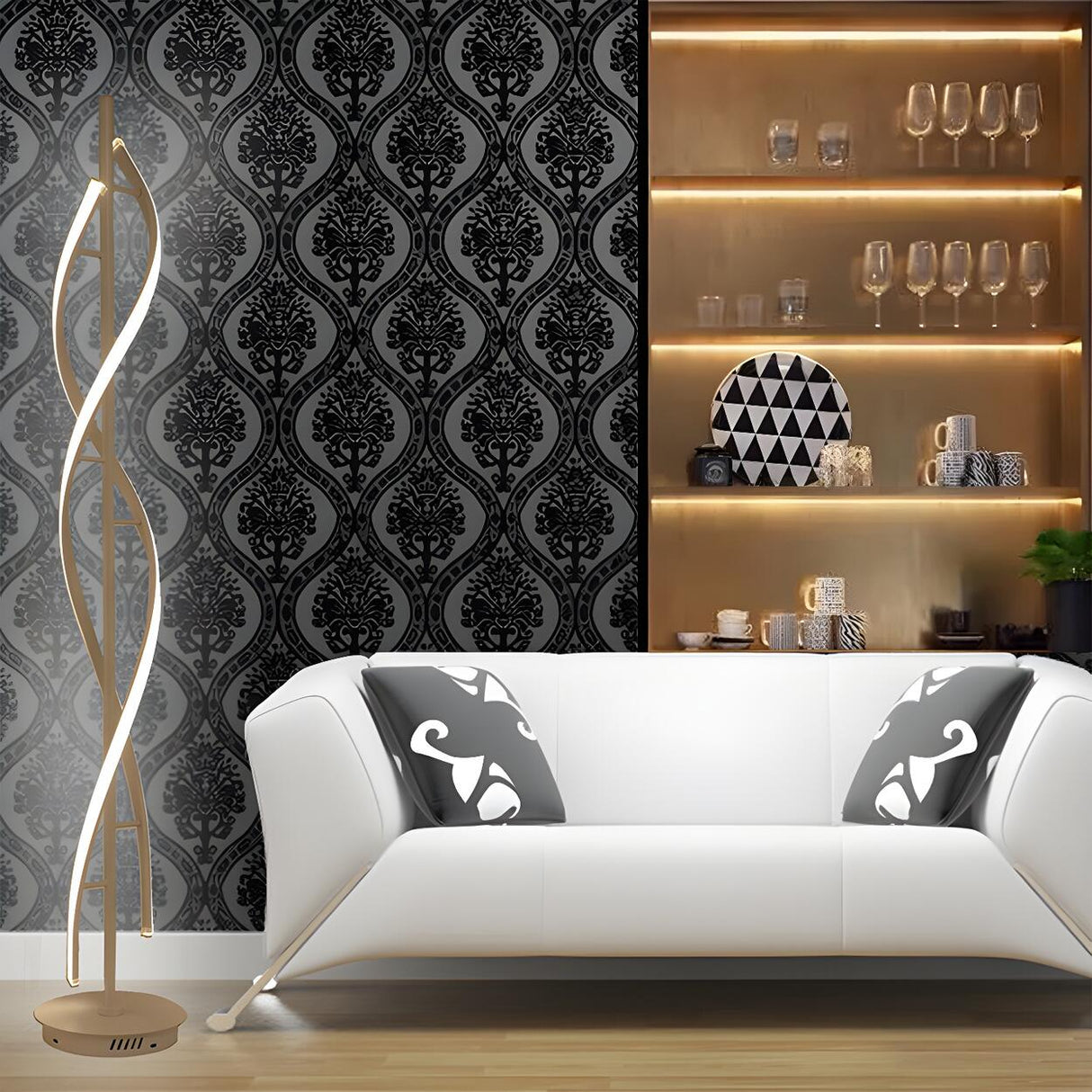 Unique Black Twisted LED Modern Metal Floor Lamp Image - 4