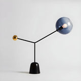 Unique Blue Glass Globe Black Cone Base Table Lamp Image - 7