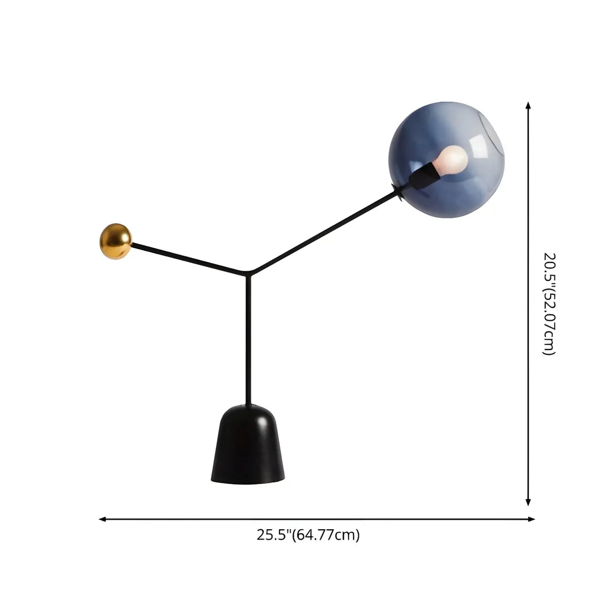 Unique Blue Glass Globe Black Cone Base Table Lamp 