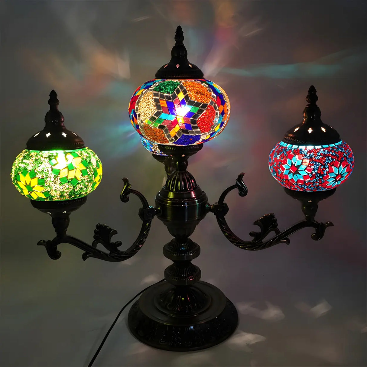 Unique Bohemian Oval 4 Bulbs Stained Glass Table Lamp Image - 10