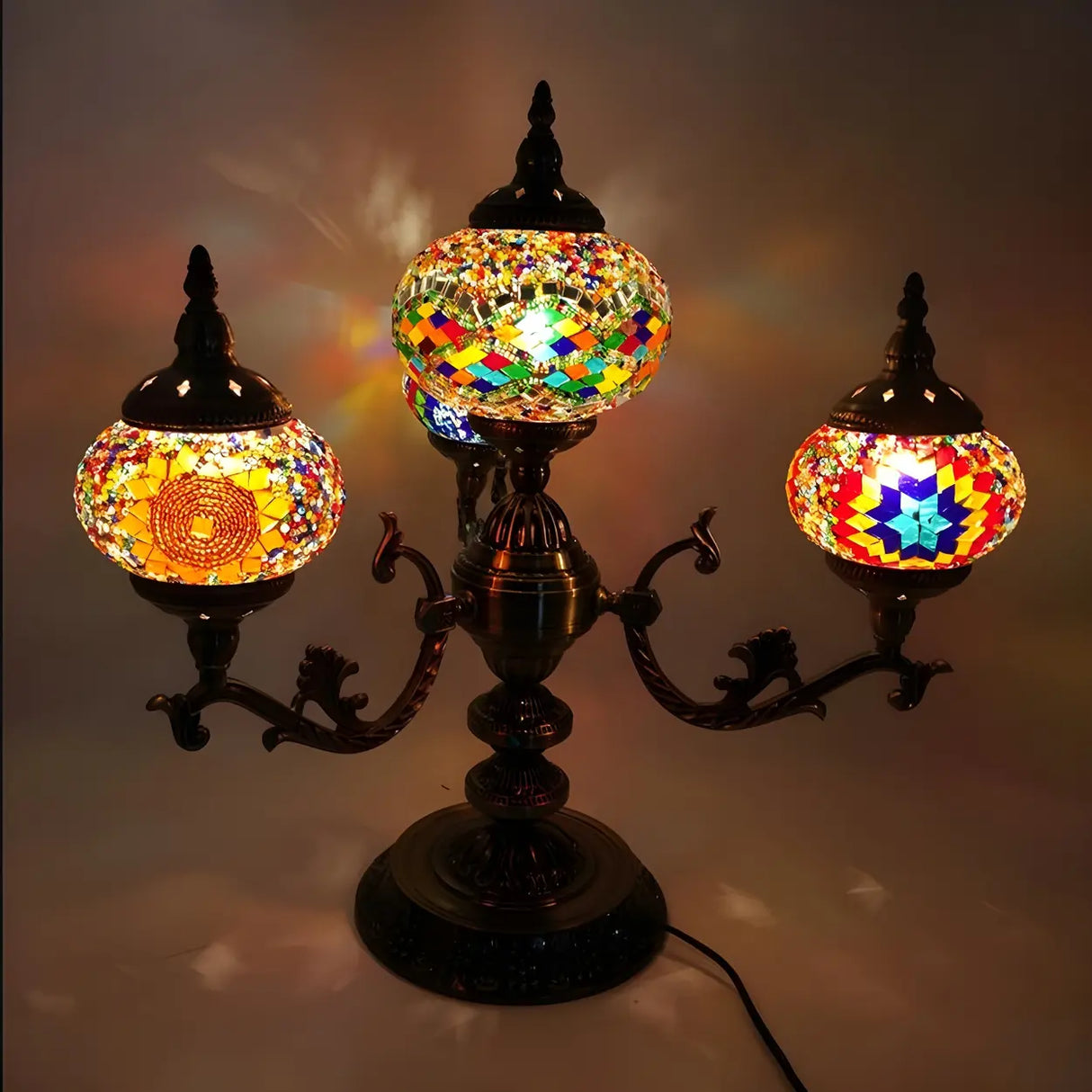 Unique Bohemian Oval 4 Bulbs Stained Glass Table Lamp Image - 13