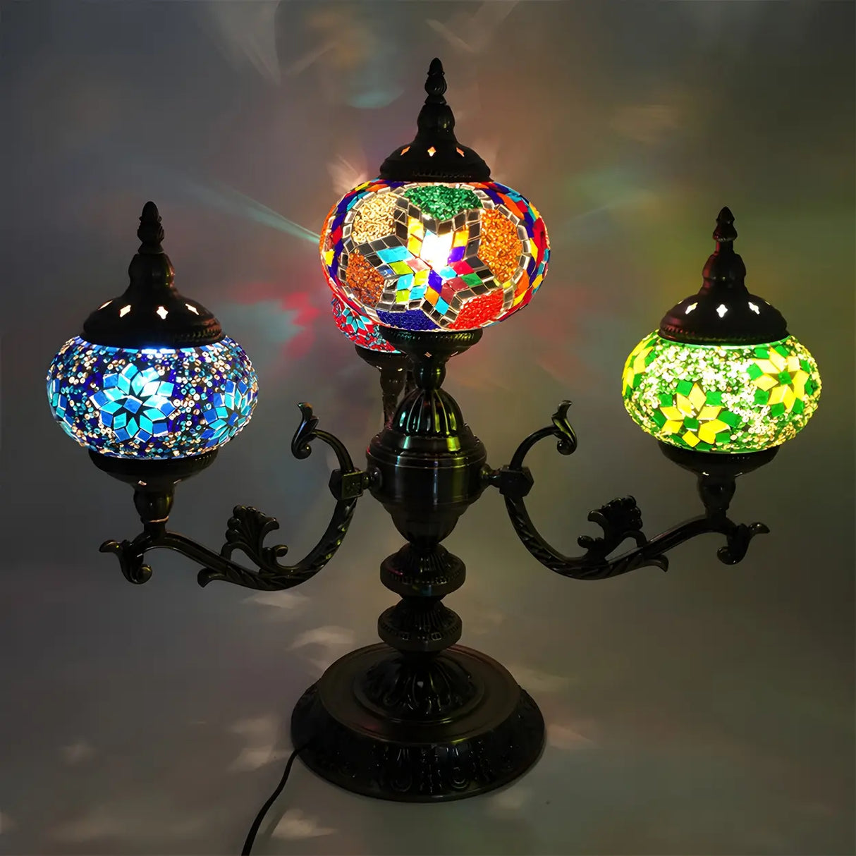 Unique Bohemian Oval 4 Bulbs Stained Glass Table Lamp Image - 9