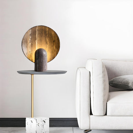 Unique Brown Marble Round Bedroom Decor Table Lamp Image - 2