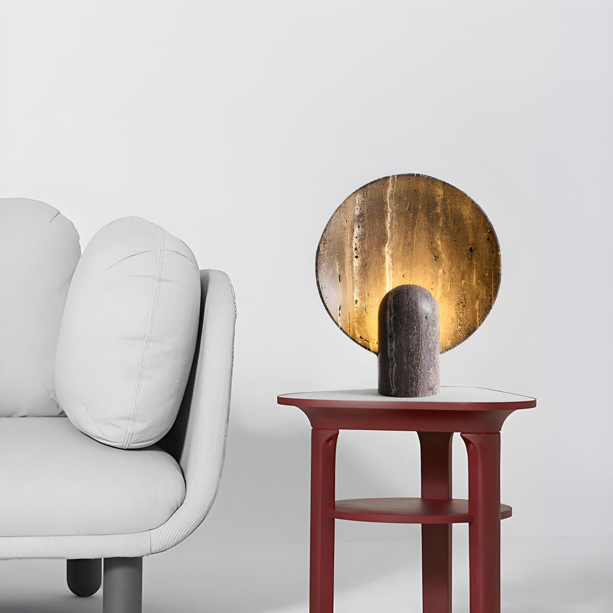 Unique Brown Marble Round Bedroom Decor Table Lamp Image - 3