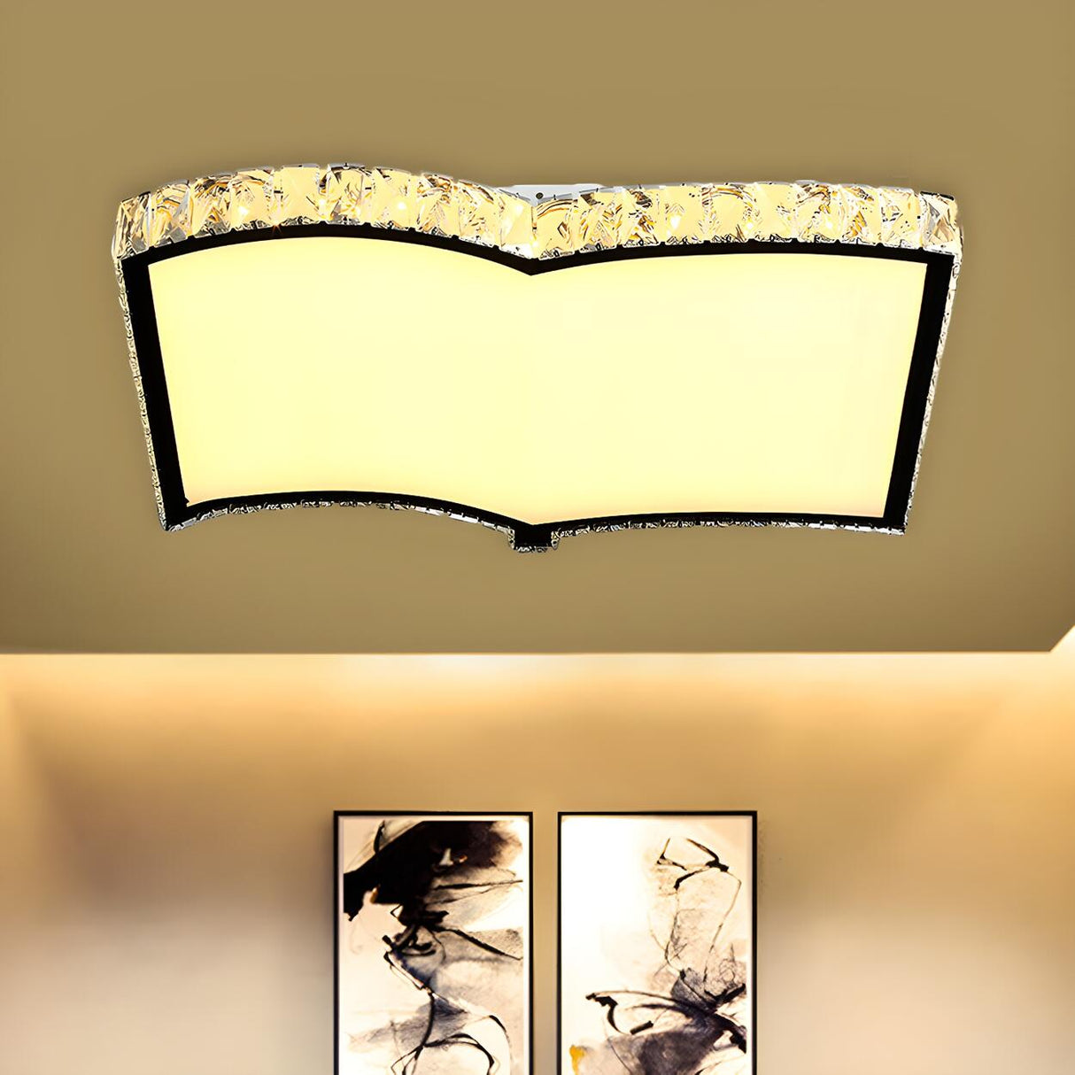 Unique Chrome Book-Shaped Crystal LED Flush Mount Light Image - 2