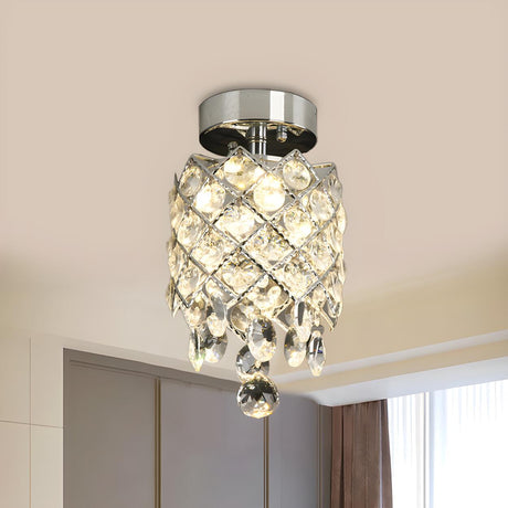 Unique Chrome Pineapple Crystal Flush Mount Light Image - 1