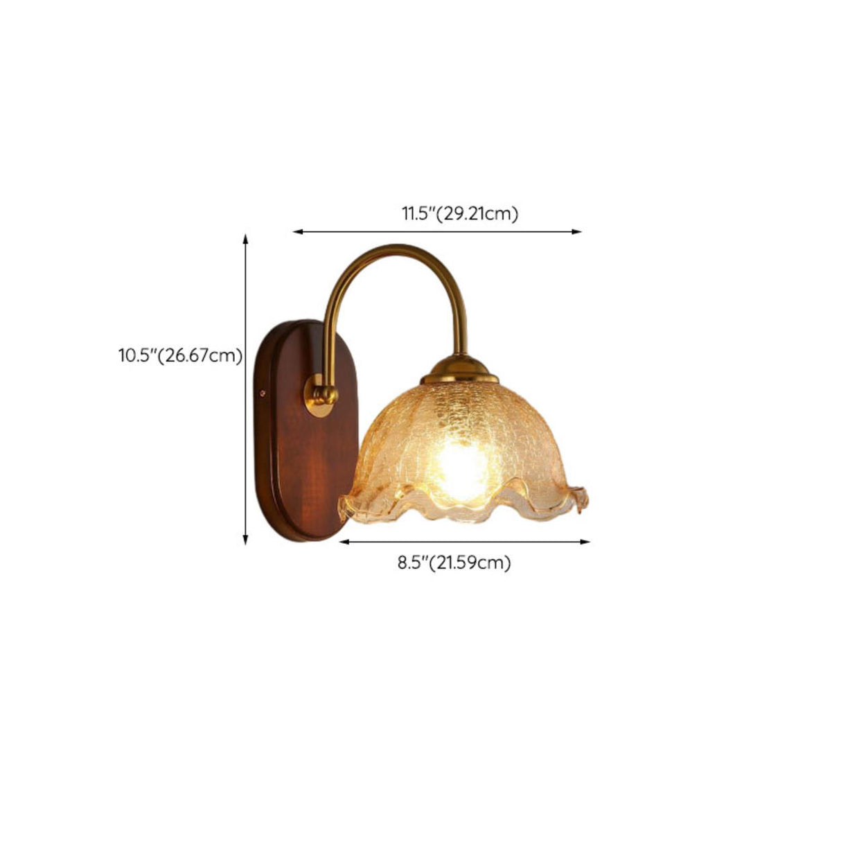 Unique Curved Arm Walnut Dome Metal Wall Sconce 